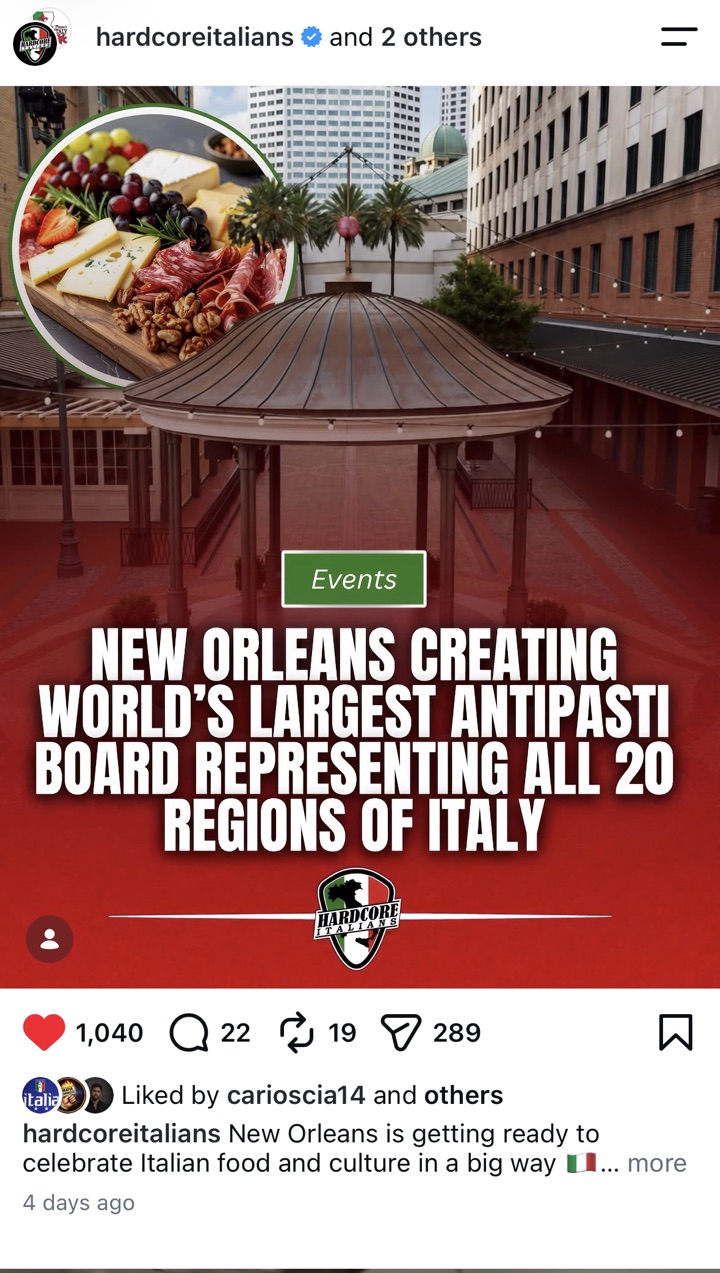 Hardcore Italians news post about New Orleans creating the world's largest antipasti board